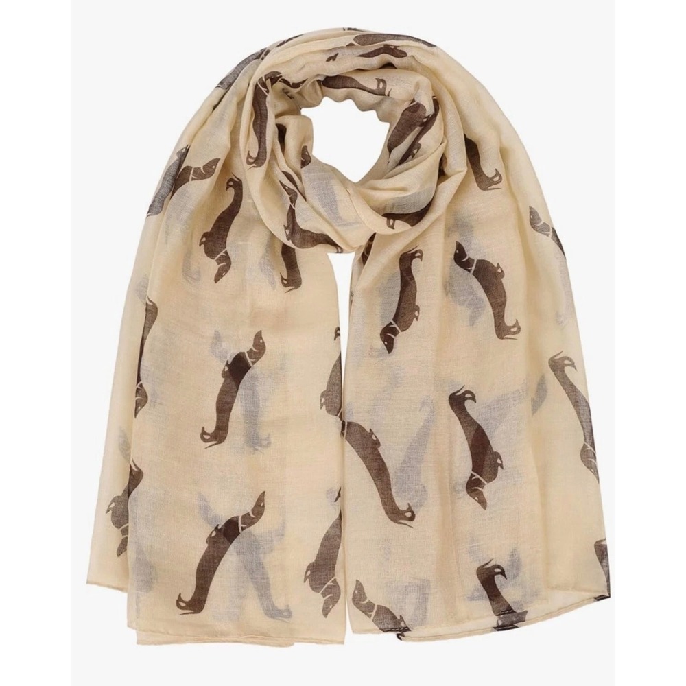 Cream Brown Dachshund Dog Print Lightweight Fashion Scarf Rectangular Wrap